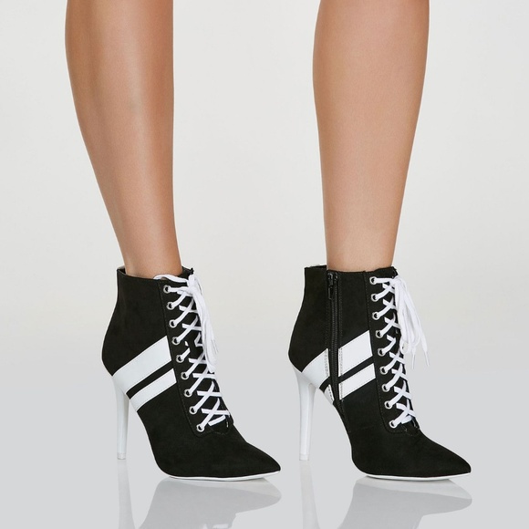 Shoes - Black White Pointy Heel tie Sneaker Booties